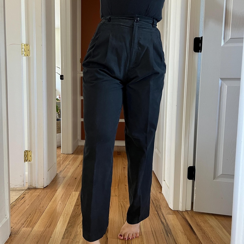 Vintage‎ 80s black cotton trousers straight leg pleat front size 6